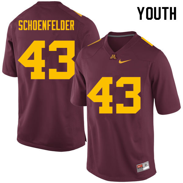Youth #43 Bailey Schoenfelder Minnesota Golden Gophers College Football Jerseys Sale-Maroon